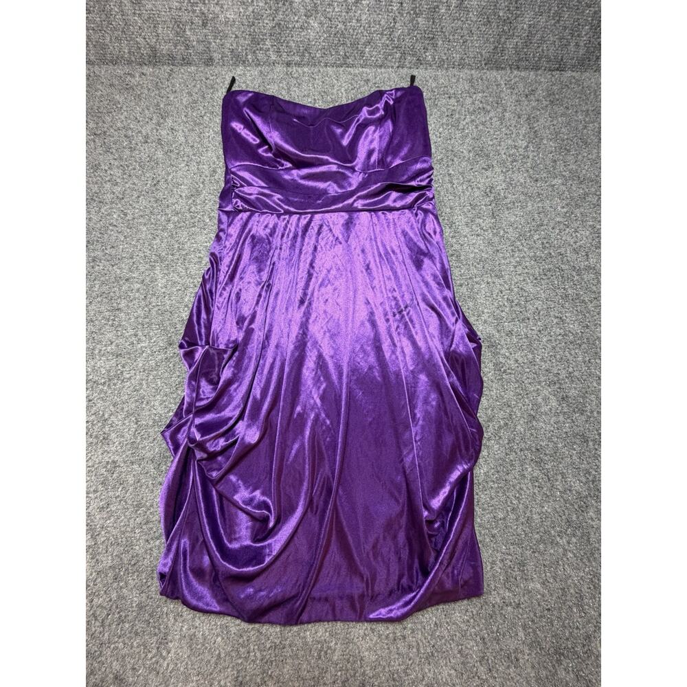 Vtg (Y2K) Purple Strapless Ruched Dress USA Made - (Size S) - Pleated Top